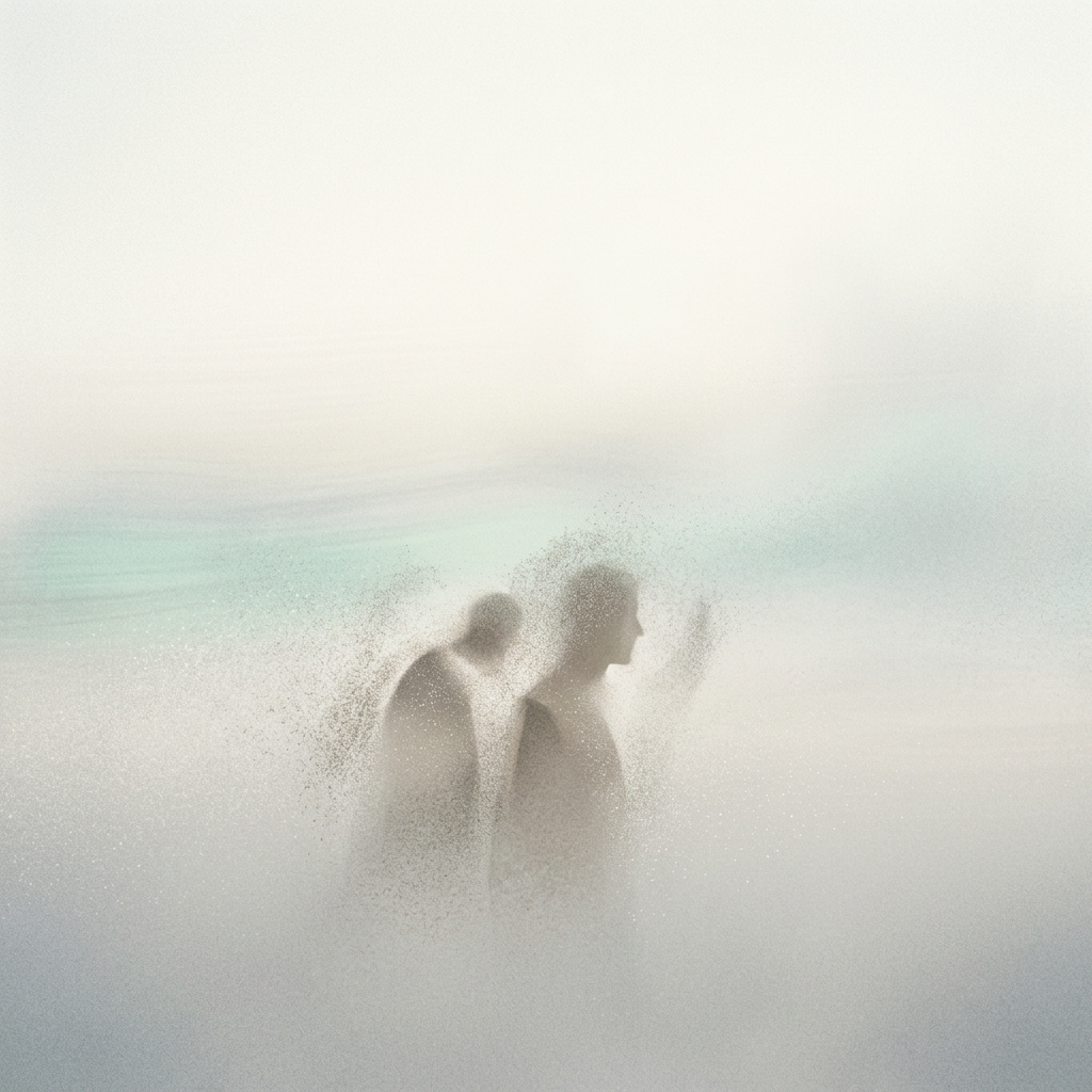 Misty human figures emerging in a pale atmosphere as a living electorate model takes shape.
